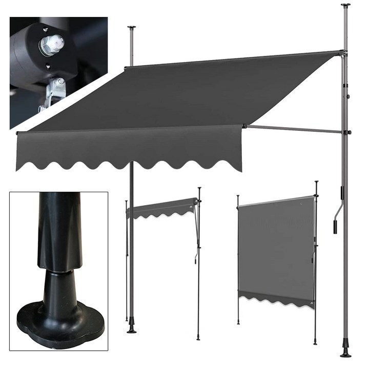 FONOW 자가설치용 어닝 캐노피 방수 옥상 테라스 가게 옥상 수동 고정 햇빛가리개