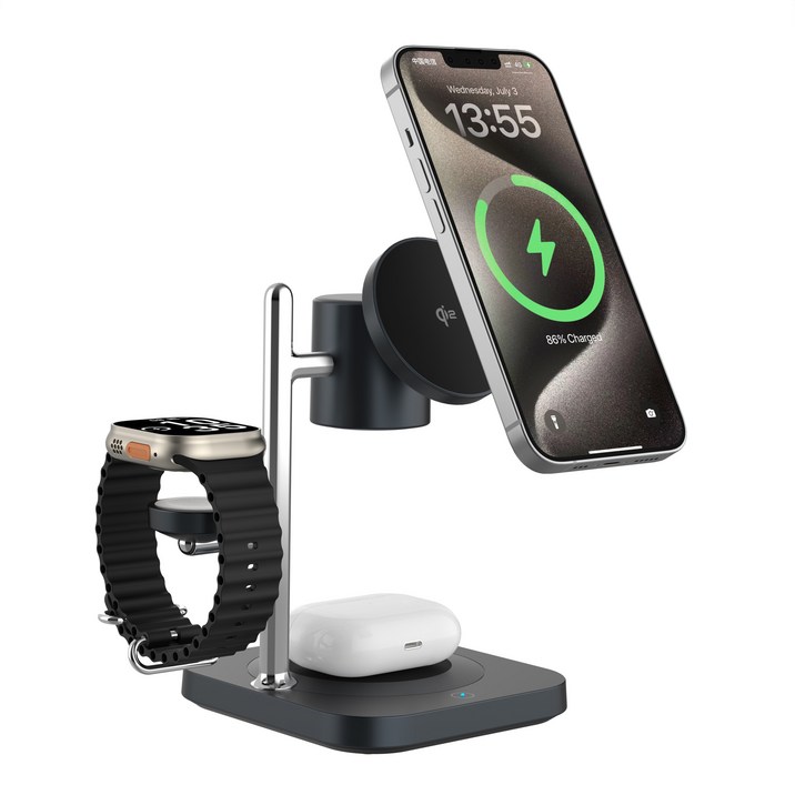 [타이탄프로] 4in1 무드 램프 맥세이프 갤럭시 애플 워치 충전 고속 무선충전기 X99(블랙), 1개, 블랙