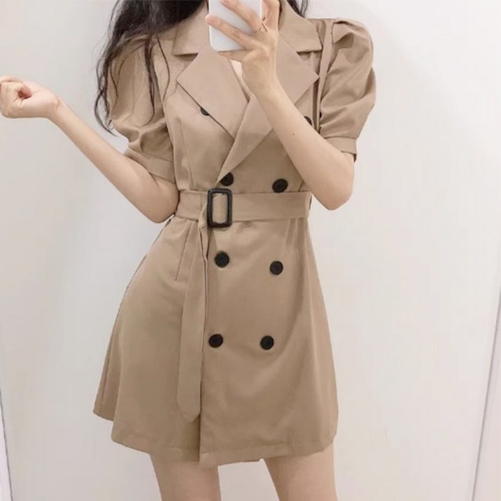 레티고 여성 카라 트렌치 자켓 A라인 벨트 원피스