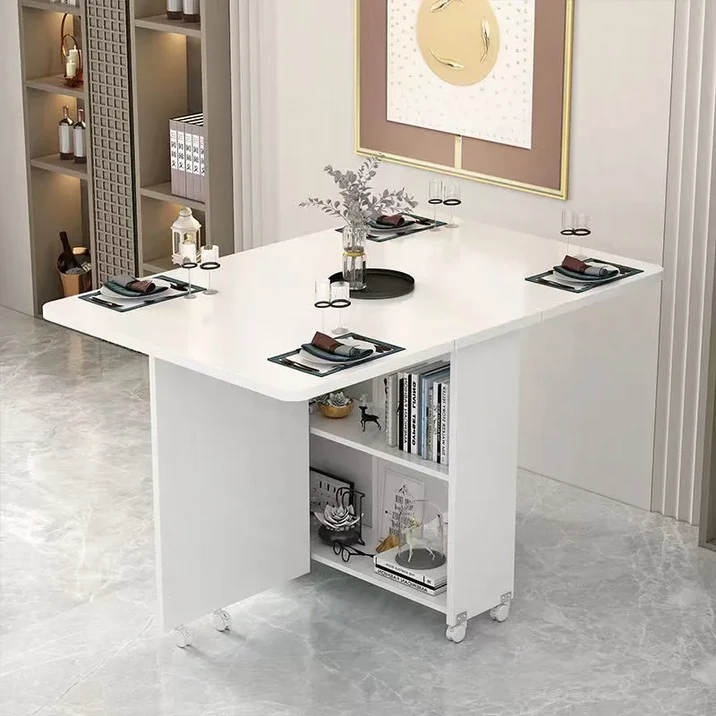 이동식 확장 접이식 식탁 보물섬 탁자 식탁 섬식탁, 4인용, 흰색