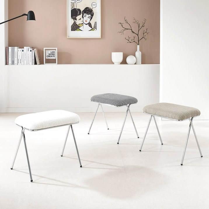 리빙위즈 플리시 보조 스툴 의자, 화이트, 1개