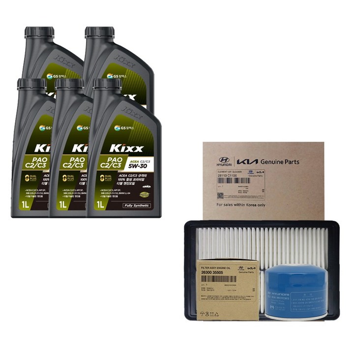 더뉴그랜저 IG 2.4 하이브리드 킥스 PAO C2/C3 5W30(5L)/SP 순정 필터 엔진오일세트 35505-C1100
