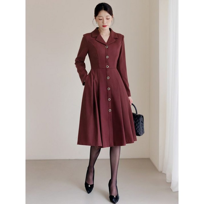 시크라인(~XXL까지) 베이차렌 플리츠 사이드 포켓 원피스 겨울 하객룩 오피스룩 모임룩 격식룩 연말룩 빅사이즈