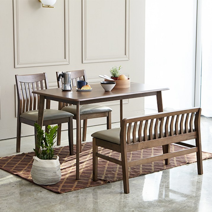 베스트리빙 캔버라 스칸디 제시 4인 원목 or 세라믹 식탁 4인용 세트/포세린 상판+원목 프레임, 의자2+벤치1 포함 /방문설치 3종 2color, 1200원목식탁/월넛