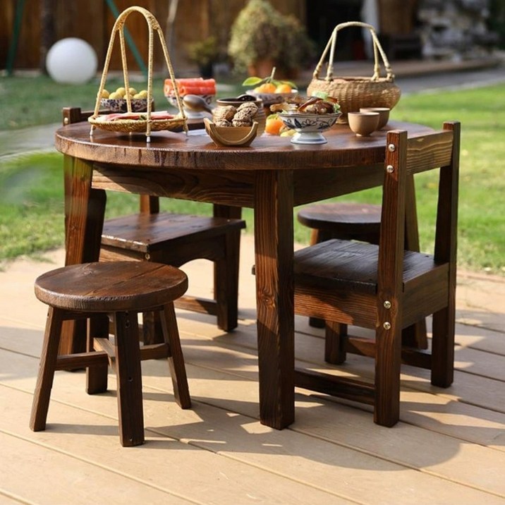 야외 바베큐 테이블 의자세트 원형 원목 포차 정원 옥상 테라스 숯불 그릴