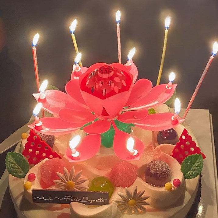 생일축하 회전 멜로디 특이한 생일초 연꽃초 (핑크) 연꽃초 이벤트 파티용품