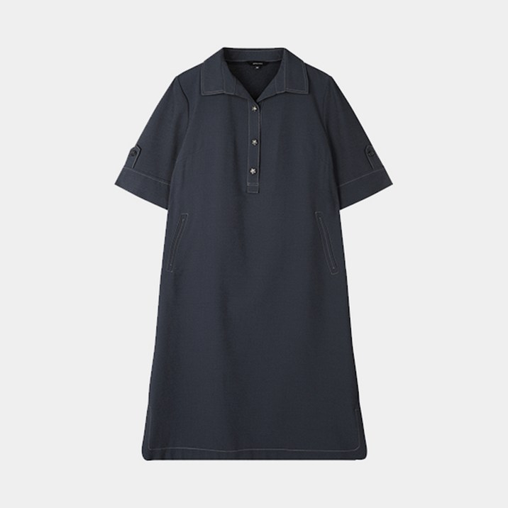 [요하넥스]배색 스티치 셔링 원피스