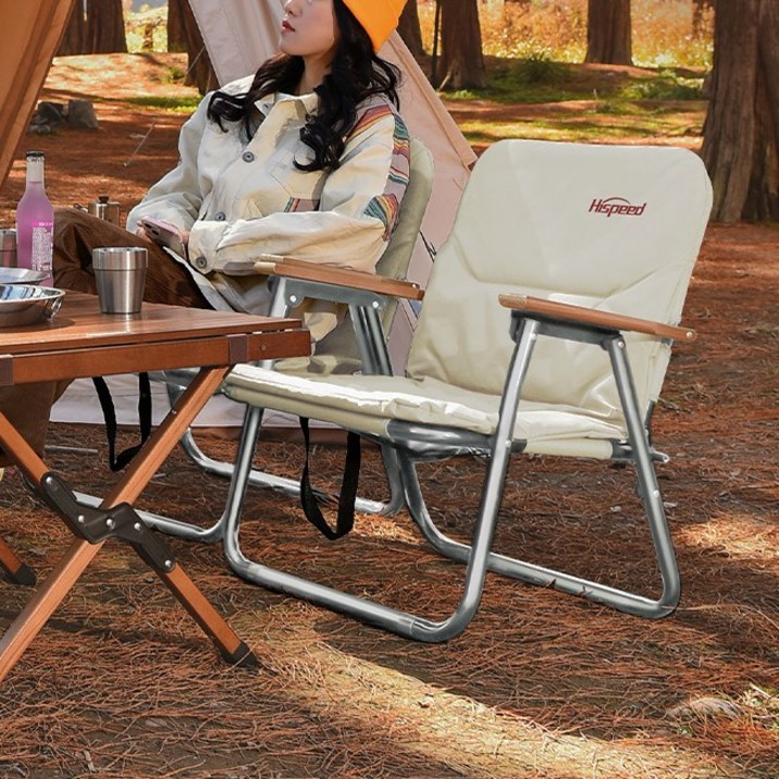 하이스핏 폭넓은 캠핑의자 2개 세트 캠핑장 접이식 의자 피크닉 차박, 화이트 쿠션체어, 2개