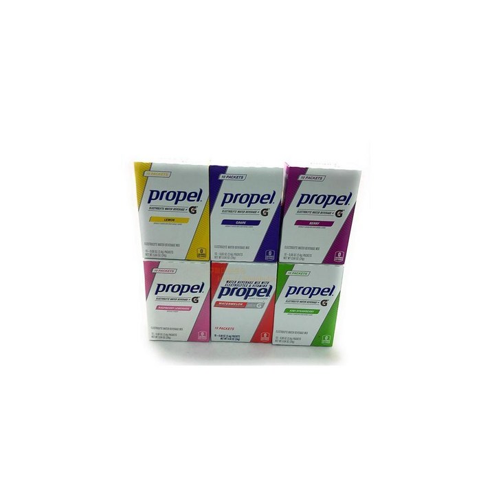 Propel 프로펠 파우더 패킷 음료 믹스 싱글 6종 레몬, 그레이프, 베리, 라즈베리 레모네이드, 키위 딸기
