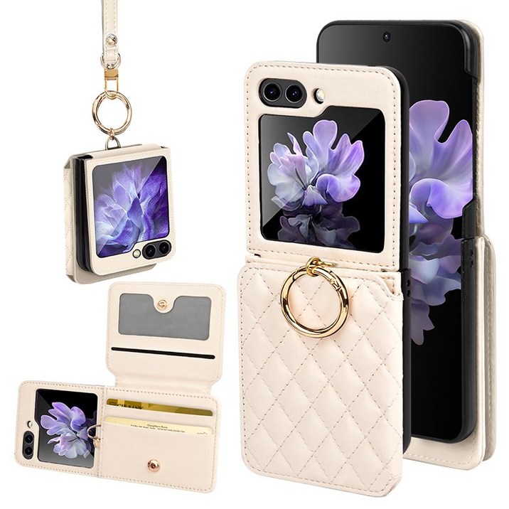 오이키 Z플립케이스 폭신한 레더 휴대폰 케이스 카드 지폐 지갑  + 스트랩