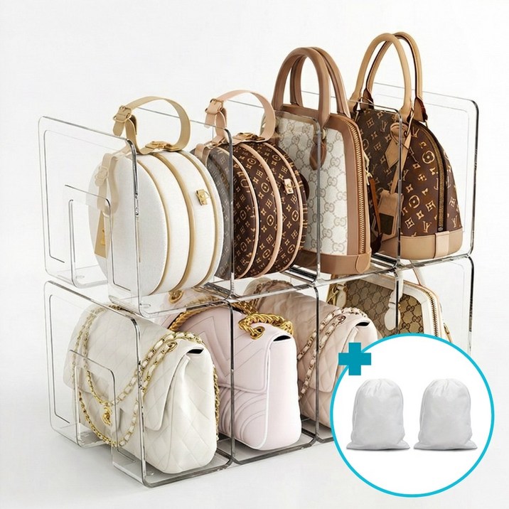 데일리담 투명 아크릴 가방정리함 핸드백 보관함, 2개, 투명4칸