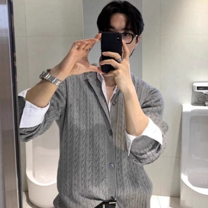 KDNC 클래식 데일리 베이직 라운드 가디건 꽈배기 니트 꽈배기