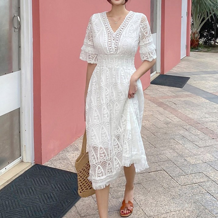 원피스 반팔 롱 여성 여름 휴양지 6HNJ