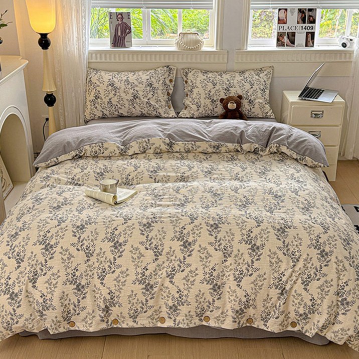 리진 플로아 린넨 이불커버 더블 (180X220cm), 그레이