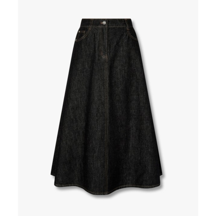 GCUT 백 밴딩 플레어 롱 데님 스커트_블랙_7215355813 162538