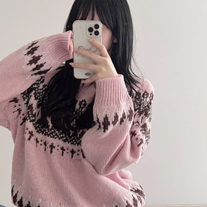 노르웨이 눈꽃 노르딕 아가일 자수 오버핏 니트 4color