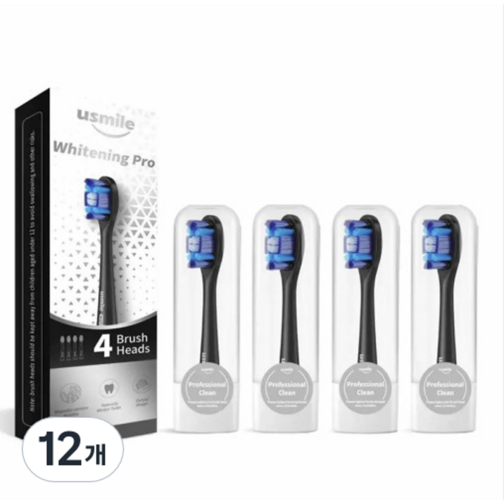 usmile 유스마일 전동칫솔 전용 스마트 화이트닝 프로 리필 칫솔모, 12개