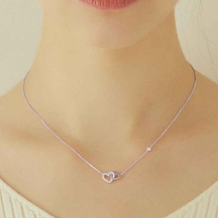 제이에스티나 여성용 더블 하트 목걸이  쇼핑백  케이스  메시지카드