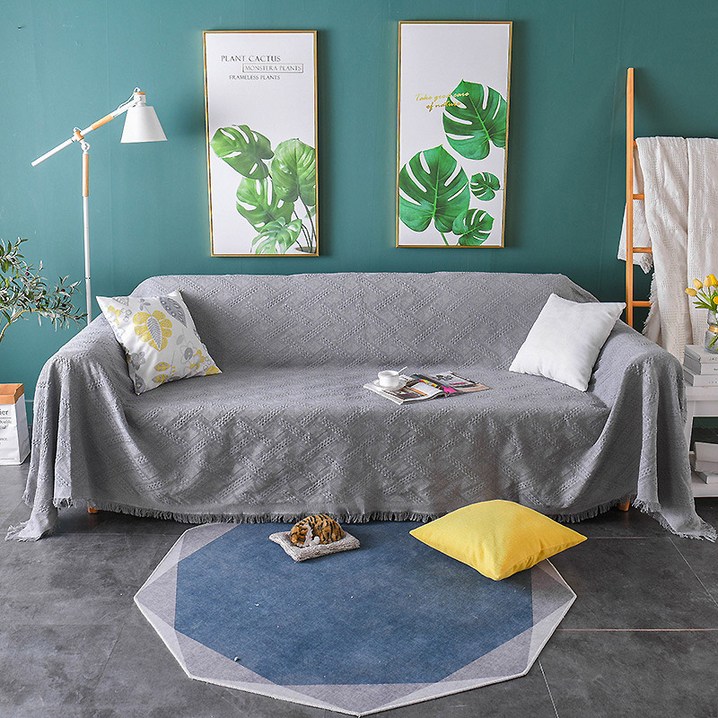 케이홈 내추럴 체크 블랭킷 소파커버