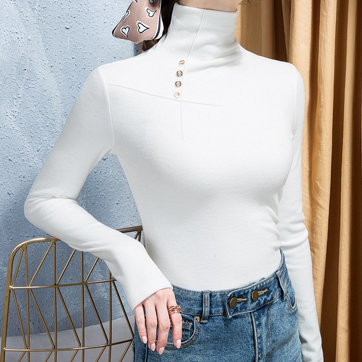 모이르벨라 여성용 티라 버튼포인트 터틀넥 폴라티