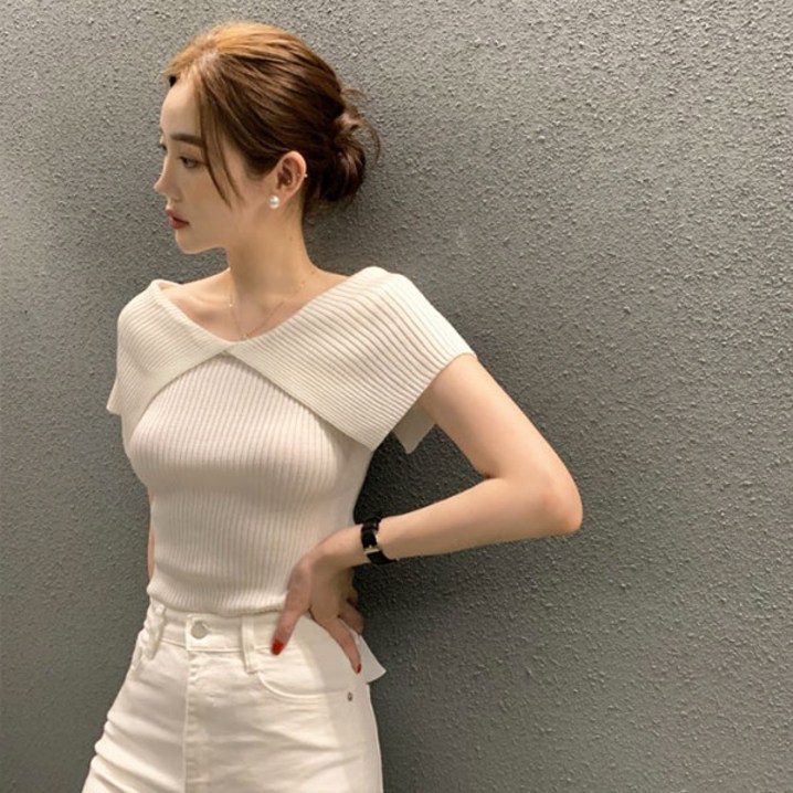 레티고 오프숄더 미니멀 커버 슬림 티셔츠