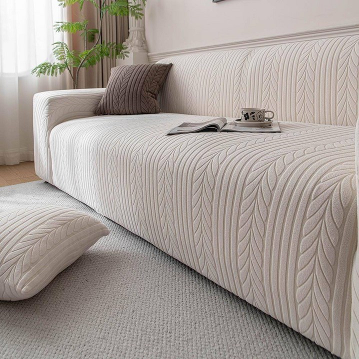 Onekr 사계절 소파커버 고탄력 전방위 소포 미끄럼 애완 발톱 방지 쇼파커버, 베이지, 1세트