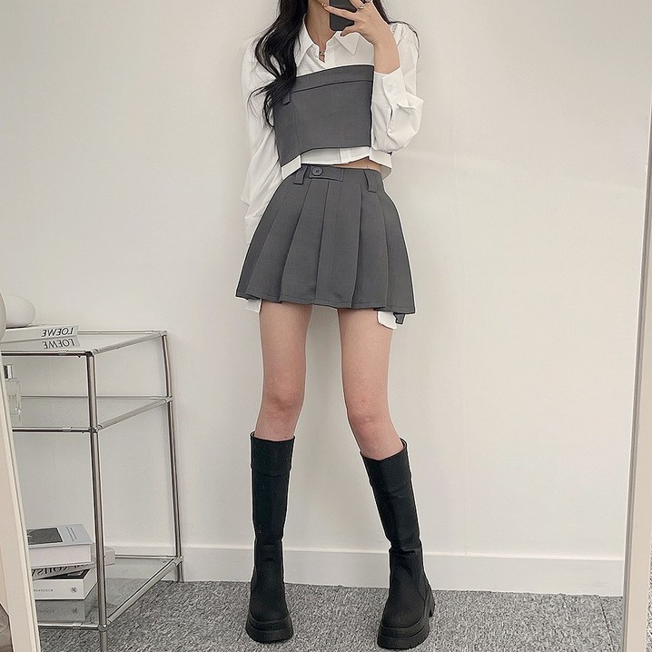 디데이뉴 3pc, 세트가격 크롭 블라우스 플리츠 스커트 쓰리피스 SET