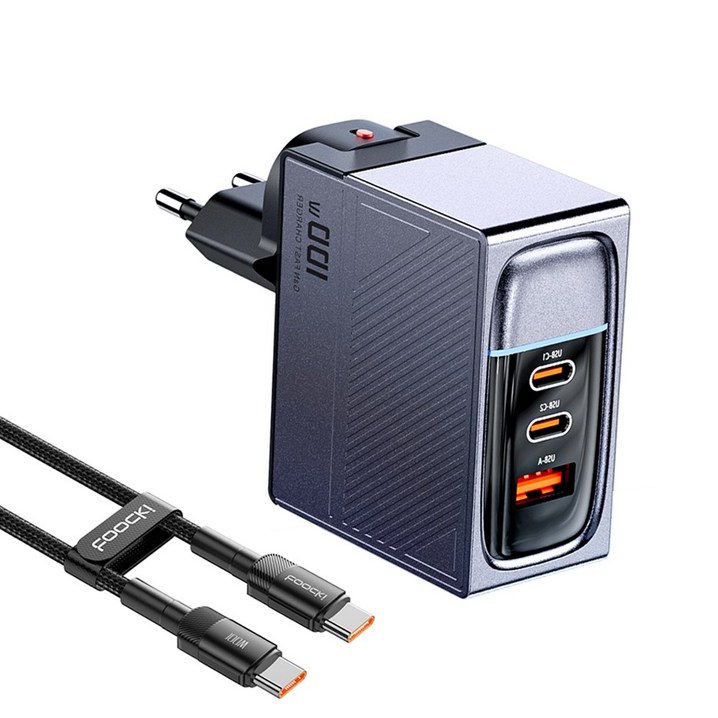 TOOCKI PD pps 100W 3포트 C타입 GaN 초고속 충전기 한국형 플러그, 그레이, 1개 TOOCKI PD pps 100W 3포트 C타입 GaN 초고속 충전기 한국형 플러그, 그레이, 1개