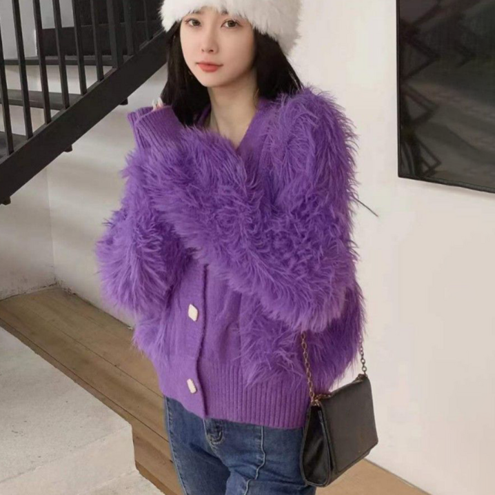 besteffie 퍼가디건 여성용 털가디건 가을 겨울 루즈 가디건 빅사이즈가디건 캐주얼 E58 besteffie 퍼가디건 여성용 털가디건 가을 겨울 루즈 가디건 빅사이즈가디건 캐주얼 E58