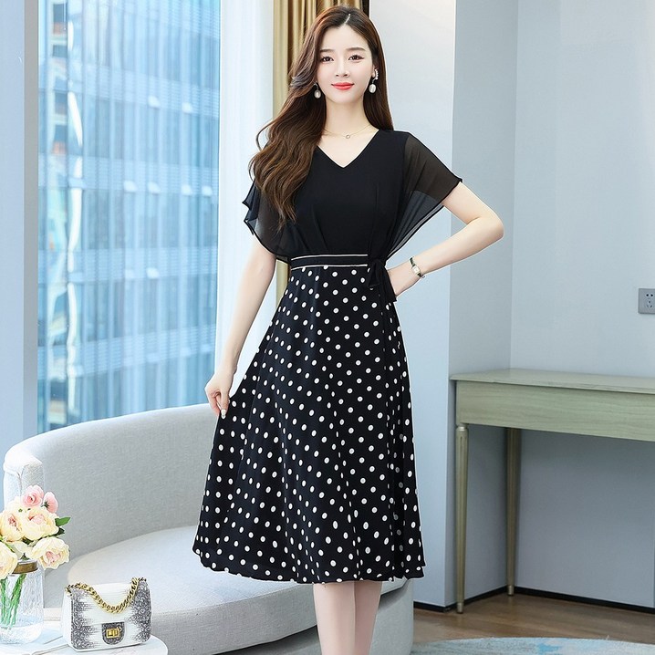 코디코치 여성 캐리 쉬폰 브리넥 반팔 원피스