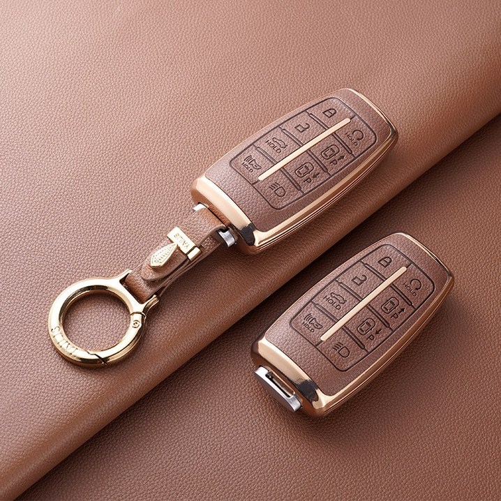 YAILIS 호환 제네시스키케이스 가죽키링 8버튼 G70 GV70 G80 GV80 G90 스마트홀더세트 가죽 TPU키케이스