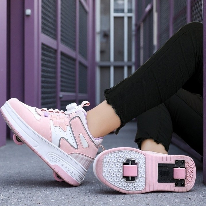 JINPEI 바퀴달린신발 운동화 더블 휠 운동화 변형 휠 남녀공용 운동화 탈착식 휠슈 인라인 스케이트 바퀴달린 신발 간편한 롤러슈즈 운동화 더블휠