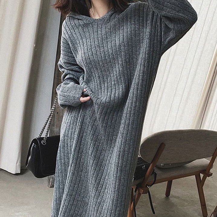 캐주얼한 봄 가을 울 롱 원피스 그레이