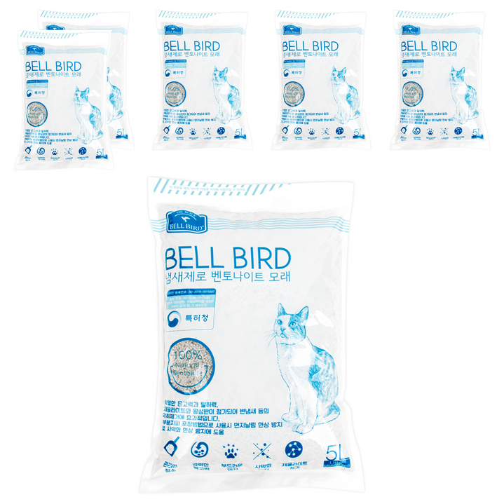 벨버드 더블랙 냄새제로 고양이모래, 5L, 6개, 무향
