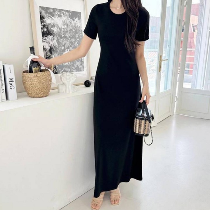 세이스타일 여성용 소프트 라운드 반팔 A라인 롱 원피스 빅사이즈 포함