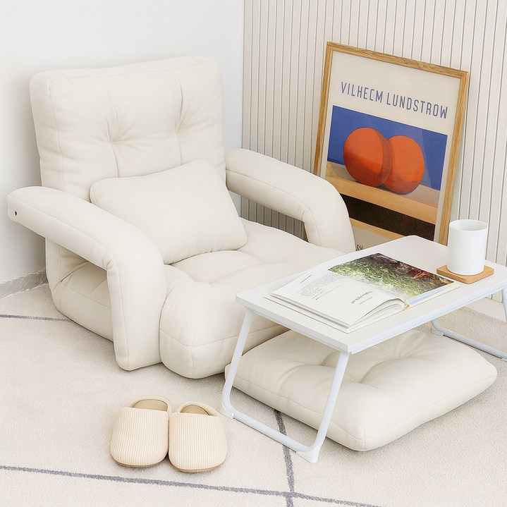 코멧  6단 각도조절 1인용 패브릭 쇼파, 등쿠션+방석 세트