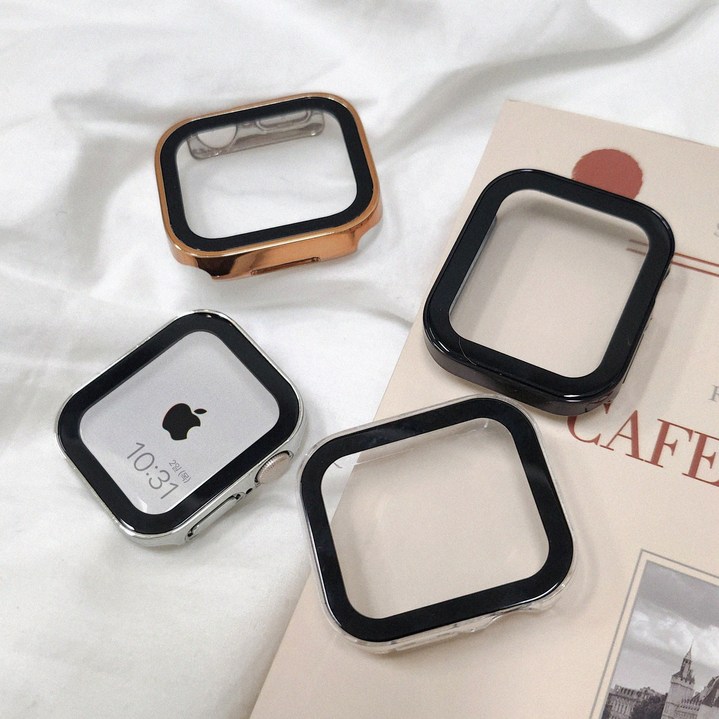 이츠라이프 애플워치 9H 스퀘어 강화유리 케이스 풀커버, 매트블랙