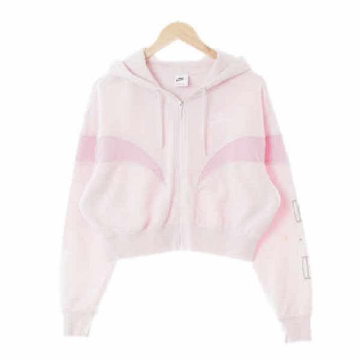 9347 NIKE핑크마시멜로우 면혼방 오버핏절개크롭후드집업 [S]