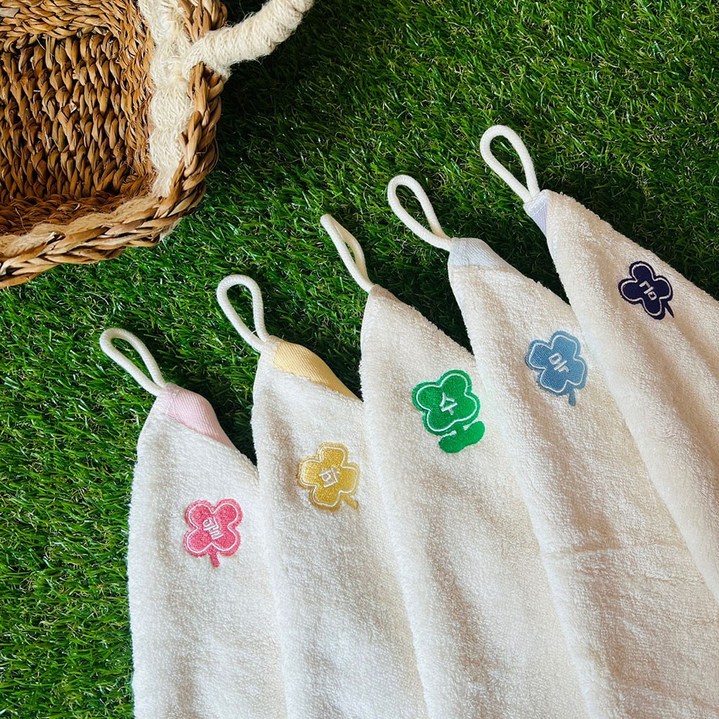 어린이집수건 요일별 고리 손수건 유치원 40수 이름자수 핸드타올, 5개, 핑크,퍼플,스카이,베이지,옐로우