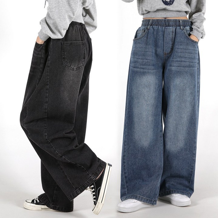 오버나인 여자 여성 숏 롱 기장 키큰녀 키작녀 벌룬 와이드 사이드 핀턱 밴딩 데님 청바지
