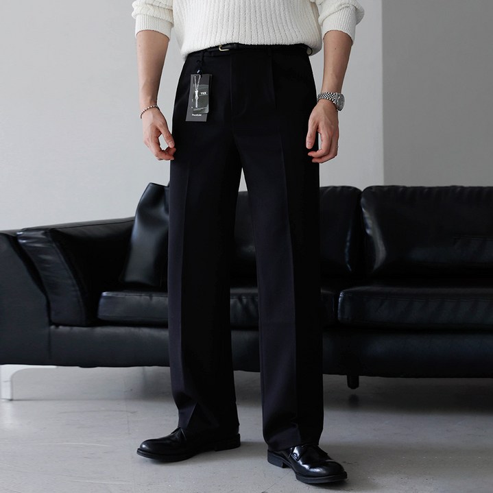 베이직바이블 남자 빅사이즈 와이드슬랙스 프리미엄 스판 핀턱 사계절 링클프리 편안한 바지 팬츠