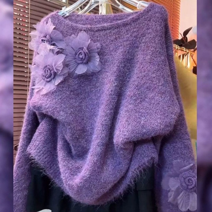 플라워 패치 루즈핏 스웨터 예쁜 고급스러움 도톰 블라우스 티셔츠 부드러운 니트