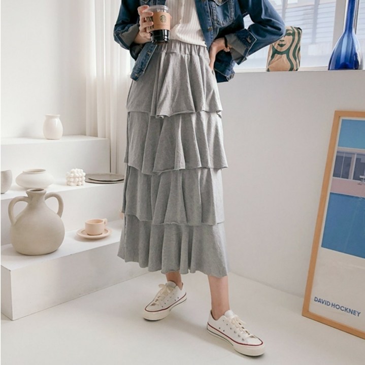 베스트해브 캉캉 4단 스커트 플리츠 주름 프릴 빅사이즈