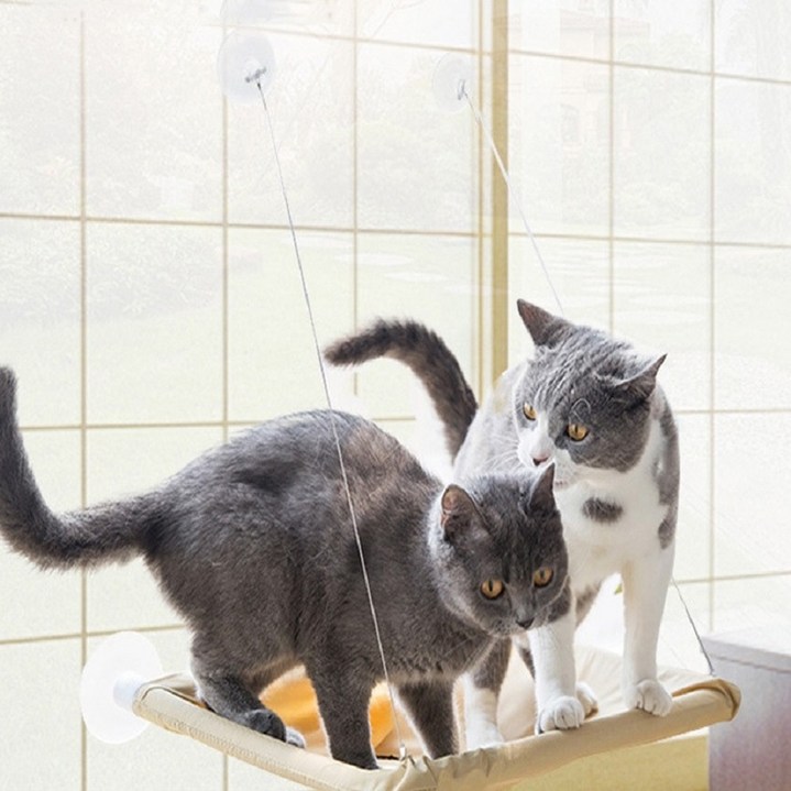 고양이 캣 간단 창문 창틀 흡착식 해먹, 라이트 그레이(Light Gray), 1개
