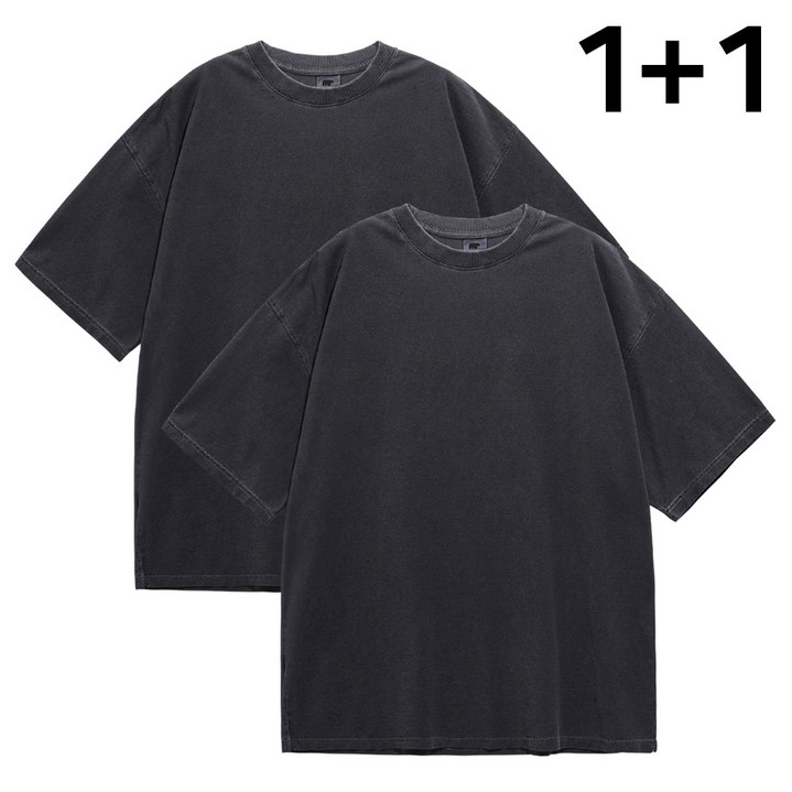 문컬렉션 [패키지 2pack] 시그니처 피그먼트 오버핏 반팔티 남녀공용 빅사이즈 1+1 반팔 티셔츠