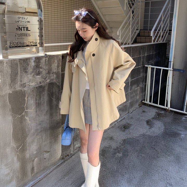 블랑루즈 스탭 에이라인 미디 트렌치 코트