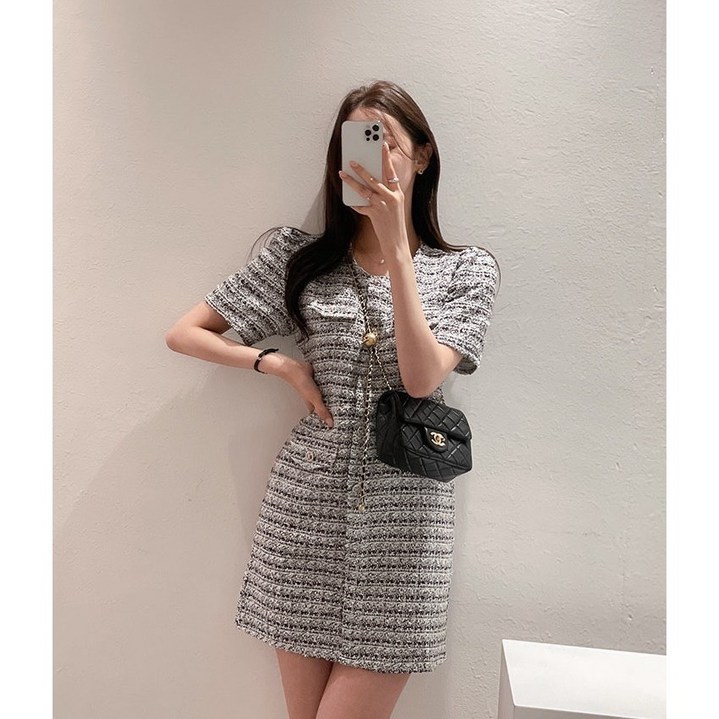 레일리 버튼 트위드 원피스