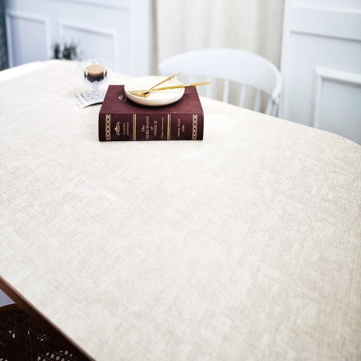 쉼집사 가죽 방수 식탁 테이블 매트 식탁보 양면 유리대용 린넨뉴트럴 6COLOR, 오트밀 아이보리, 90cm180cm, 1개