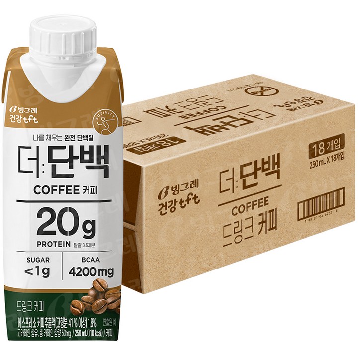 스포츠/레저 빙그레 더단백 드링크 커피 18p, 1개, 4500ml