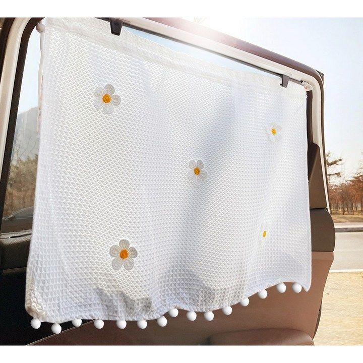 아기햇빛가리개 지엠지모터스 차량용 햇빛가리개 자동차 커튼 차박 커튼 2P (방울/큐방타입), 향기가득 데이지, 2개